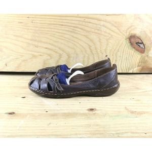 Born Shoes Women Sz 11 Leather Buckle Brown Flats Cutout Shoes